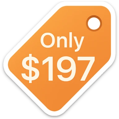 icon with text 'Only $197', color icon style, price tag shape, vibrant colors, clean, easy to read sticker