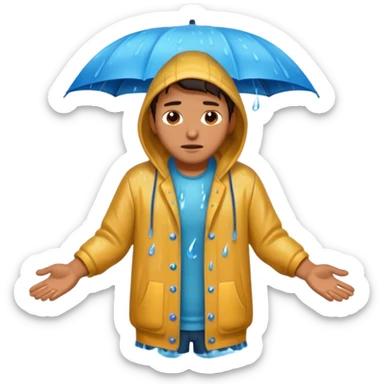 Man drenched outside from rain sticker