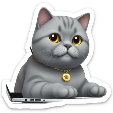 british shorthair cat trading on laptop sticker