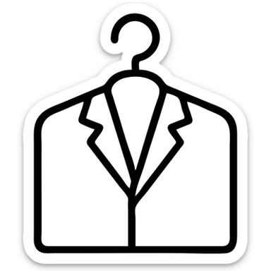 Minimalist clothes hanger icon with a blazer or collared shirt, clean professional look, simple lines sticker