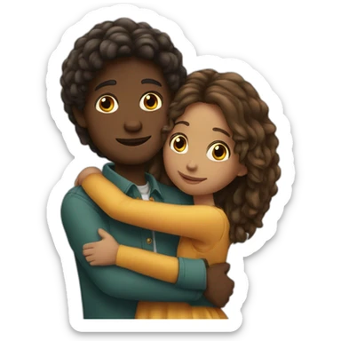 African young man hugging italian girl with long hair sticker