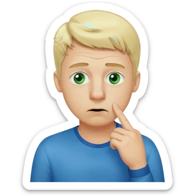 a emoji with two fingers in his nose, make him have a natural white skincolour and blonde hair, blue/green eyes, put the fingers in his nose, its a man and he needs two fingers IN his nose sticker