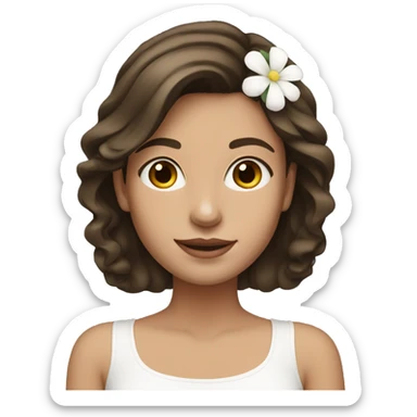Medium brunette Hair Girl with big white flower earrings sticker