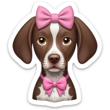 Brown and white German short haired pointer with pink bow on right ear sticker