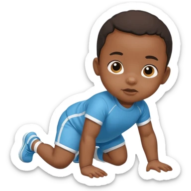 black baby crawling on the floor with baby sport clothes sticker