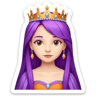 Princesses with long Purple Hair in Gown with Tiara, orange dress sticker
