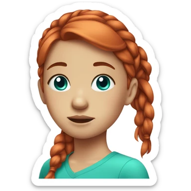 red head girl, turquoise eyes, double ponytail, tear on cheek sticker