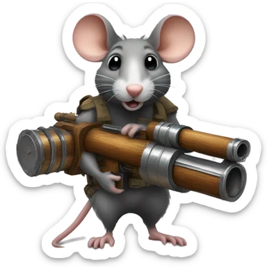 Rat with a multi barrel minigun made of wood and metal  sticker