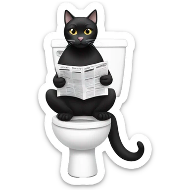 Black and white cat sitting on the toilet reading a newspaper  sticker