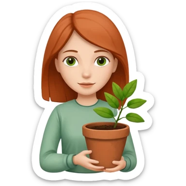woman holding a flower pot sticker