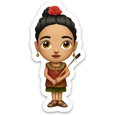 full body frida kahlo unibrow kid with paintbrush sticker