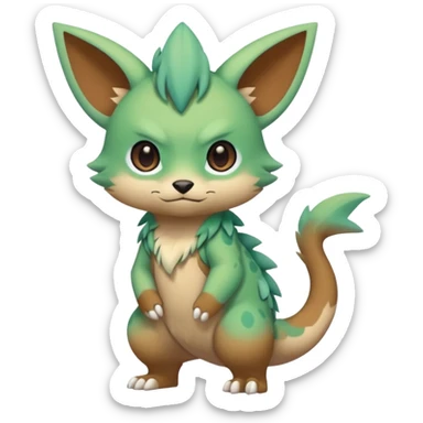 Pastel warm colorful-green-brown-gradient anime-styled edgy cool badass cute random Fakémon-creature, with random markings, full body sticker