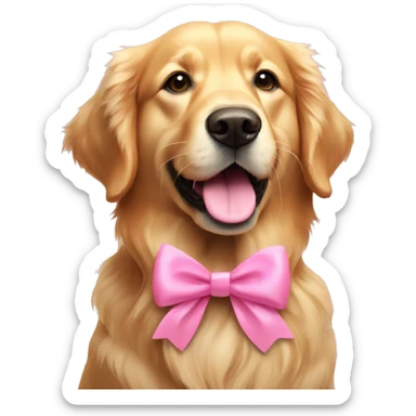golden retriever with twig in mouth and pink bow in ear sticker