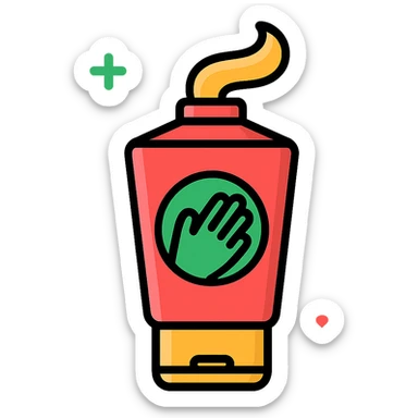 hand cream in a tube with a swirl of cream coming out, featuring little green and pink, modern icon style sticker