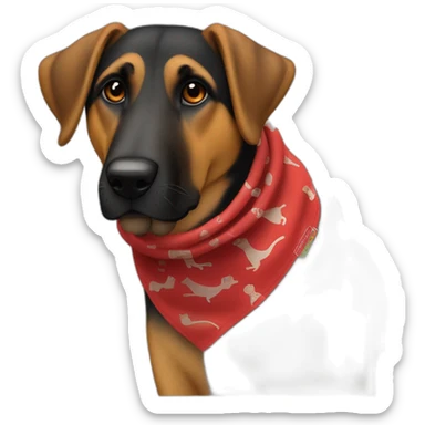 75% Coonhound 25% German Shepherd mix dog wearing small plain red bandana side view full body left facing sticker