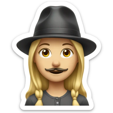 blonde girl with moustache and hat sticker