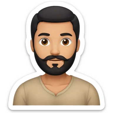man with middle black hair, black beard, and rounded face sticker