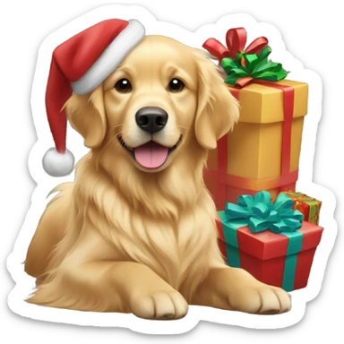 Golden retriever with Christmas presents sticker