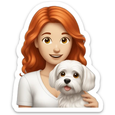 Red-haired girl with Maltese dog sticker