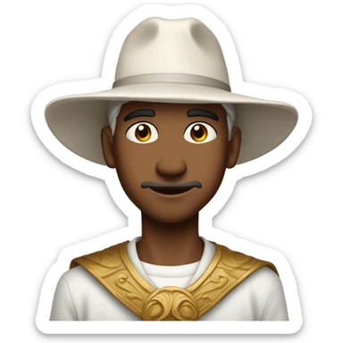 God ussop; 8o years old ;proud;brown man; very long nose; long white hat sticker