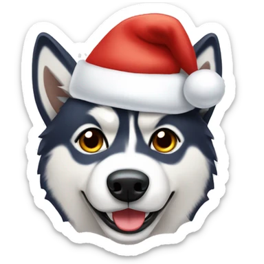 A husky with Santa’s hat sticker
