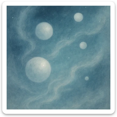 lunar flow, dreamy, floating orbs, misty textures, celestial theme sticker