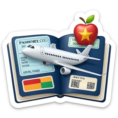 emoji of passport with airplane tickets sticking out, Apple emoji style, colors #173e12 and #c1a793, no text sticker
