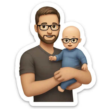 Dad brown short hair and glasses with 3 day beard with baby no hair (4 Month old) holding him on arm. Dad is a stock investor, white skin color both sticker