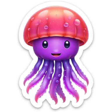 color gradient between red and purple glitter cute happy jellyfish sticker