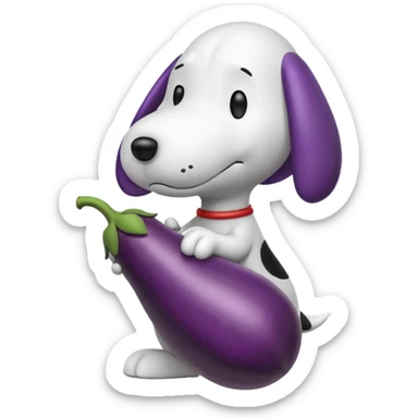 Black and white Snoopy with an eggplant sticker