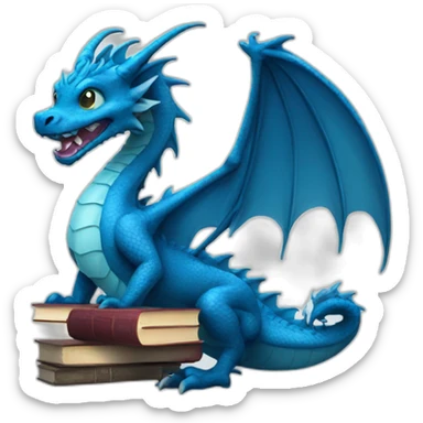 Blue Dragon with Books sticker