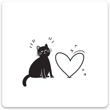 hand drawn cat and heart with playful accents, doodle style sticker