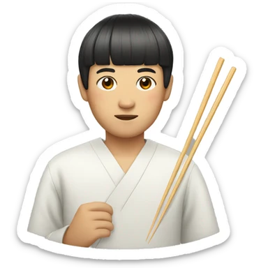 Asian man with a bowl cut and chopsticks  sticker