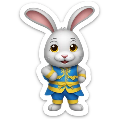 the rabbit is dressed in a costume in the color of the Ukrainian flag and smiles sticker