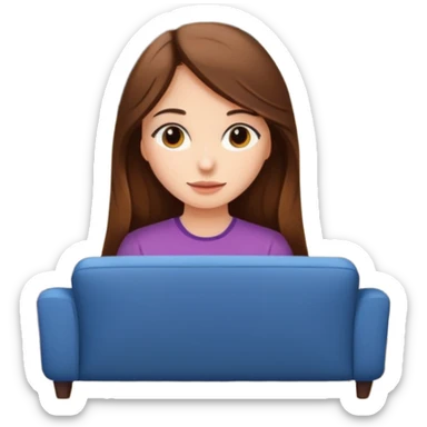 beautiful girl with long brown hair constructing new lounge room area with flat screen tv and couch sticker