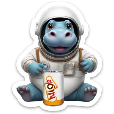 Hippo in space drinking root beer sticker