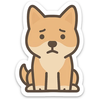 Create a clean, modern, vector-style logo of a Shiba Inu dog with a transparent background. The dog should appear neutral or slightly concerned, with no accessories like sunglasses or fans. Use a more muted color palette and a calm, reserved expression. Match the minimalist, tech-friendly style of the reference image. No text or background elements. Suitable for a vehicle UI. sticker