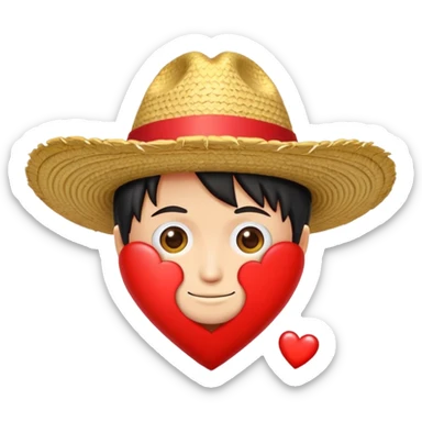Crea un emoji de un corazón con el sombrero de luffy sticker