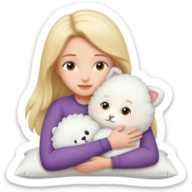 Girl hugging pillow sticker