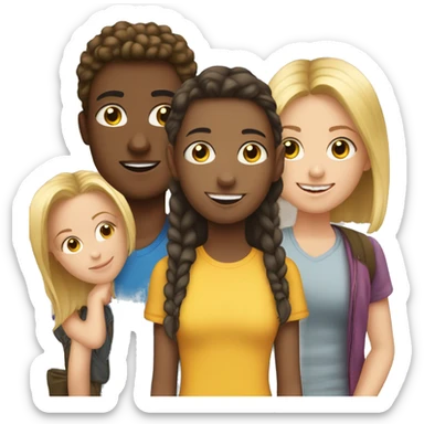 Two caucasian teen girls and a mixed teenage boy hanging out  sticker