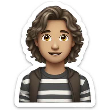teenager boy brown long wavy hair and dark gray striped sweater sticker