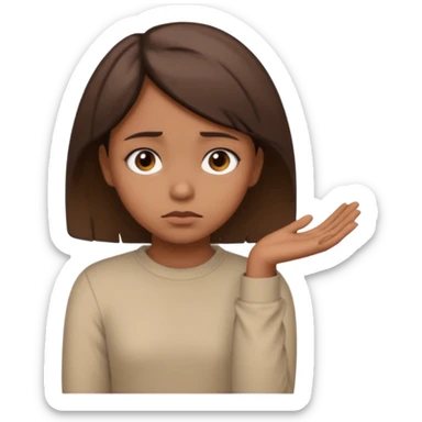 a brown girl with short brown hair wearing a beige full sleeve and looking sad sticker