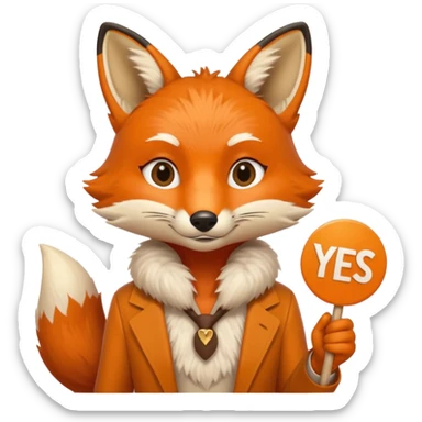 a fox HOLDING a yes sign sticker
