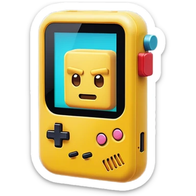 Clash of Clans aesthetic: Cinematic Playful Game Boy Portrait Emoji, rendered in a 3D vector-style similar to standard emojis with minimal shading and bold, simplified shapes. A compact, distinct form with signature details, softly glowing with a nostalgic gaming charm. Simplified yet unmistakably iconic, highly detailed and consistent, glowing with a soft radiance and high shine. Stylized with a touch of retro gaming magic and a soft glowing outline, capturing the essence of a beloved gaming relic with a friendly, playful manner! sticker