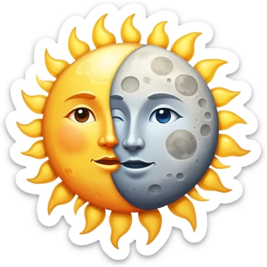 Un sol brillante y una luna reflejando su luz. La luna no compite con el sol, sino que lo engrandece con su reflejo. Si intentara brillar por sí misma, desaparecería. sticker