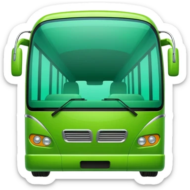 sleek futuristic green coach bus, vibrant, glossy, simple face emoji sticker