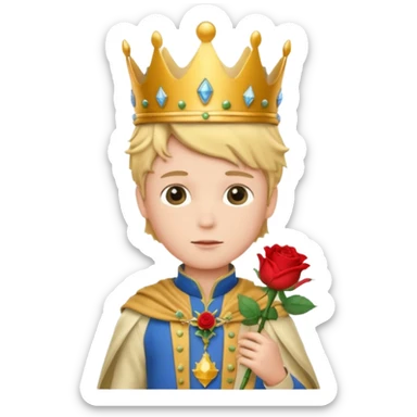 The Little Prince with a crown and a rose in his hand sticker