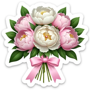 White and pink peonies bouquet  sticker