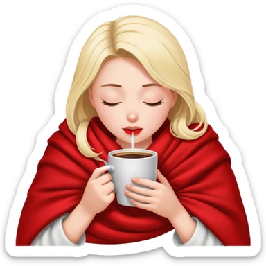 girl inside a red bulgary blanket sipping coffee eyes closed sticker