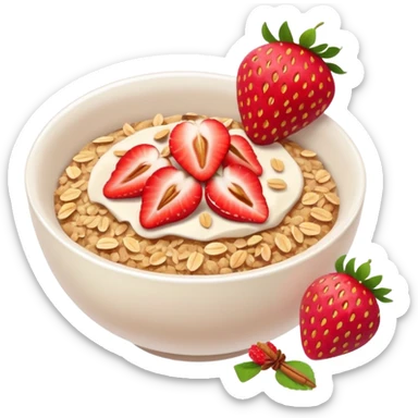 Morning breakfast with oats, strawberries and cinnamon sticker